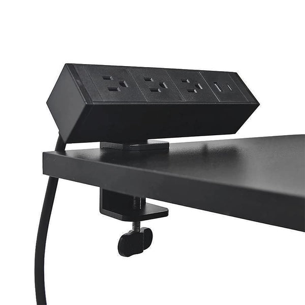 Regleta con pinza deslizante para ordenador, carga rápida 5 en 1 con 3 puertos de salida de CA, 1 puerto USB-A y 1 puerto USB-C (negro).