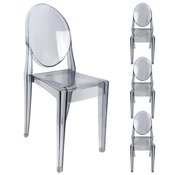 Juego de 4 Sillas de Comedor con Brazos, Sillas Fantasma con Brazos, Silla de Acento para Eventos, Bodas, Banquetes, Hogar (Sillón sin brazos, Gris humo)