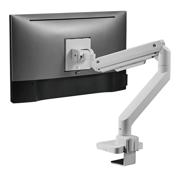 Brazo de monitor con resorte de gas, giratorio 360°, soporte de monitor de sobremesa para pantallas de 13 a 50 pulgadas (blanco)