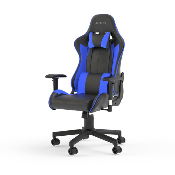 Gaming Silla de Gamer Ergonómica con Espalda Reclinable, Brazos Ajustable, Cuero Sintético, Soporte Lumbar y Respaldo (Azul)