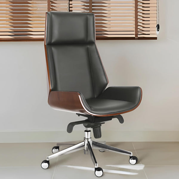 Silla para Oficina Respaldo café y Asiento Negro Silla de Escritorio de Cuero ilios innova, illa de Oficina giratoria de Piel sin Brazos para conferencias(Negro)