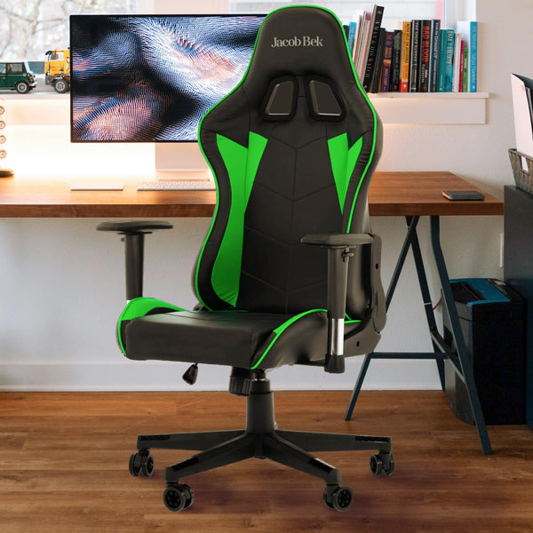 Gaming Silla de Gamer Ergonómica con Espalda Reclinable, Brazos Ajustable, Cuero Sintético, Soporte Lumbar y Respaldo, Videojuego (Verde)