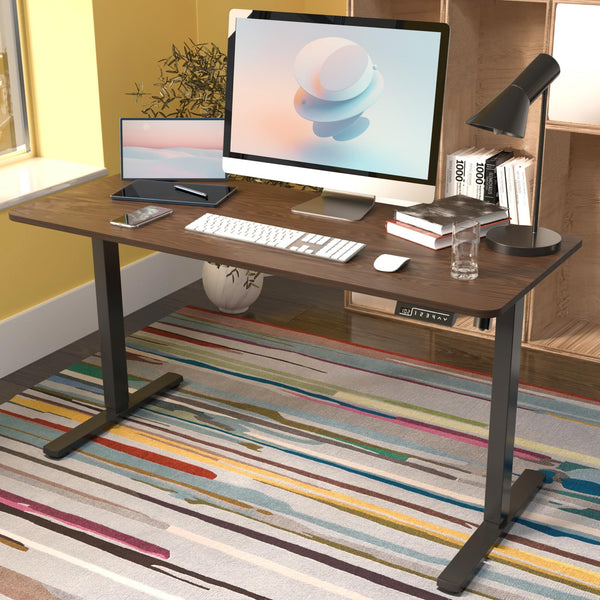 Marco de Escritorio de pie motorizado eléctrico Ajustable en Altura y Ancho ergonómico, Mesa de computadora para Oficina en casa, Nogal (140 x 60cm)