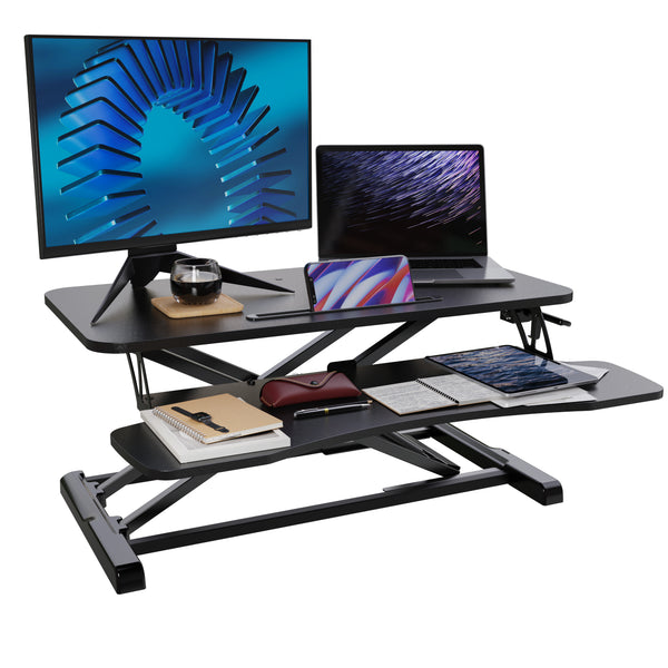 Convertidor de sobremesa de pie para ordenador de 32", estación de trabajo para juegos, compatible con monitor y portátil（negro）